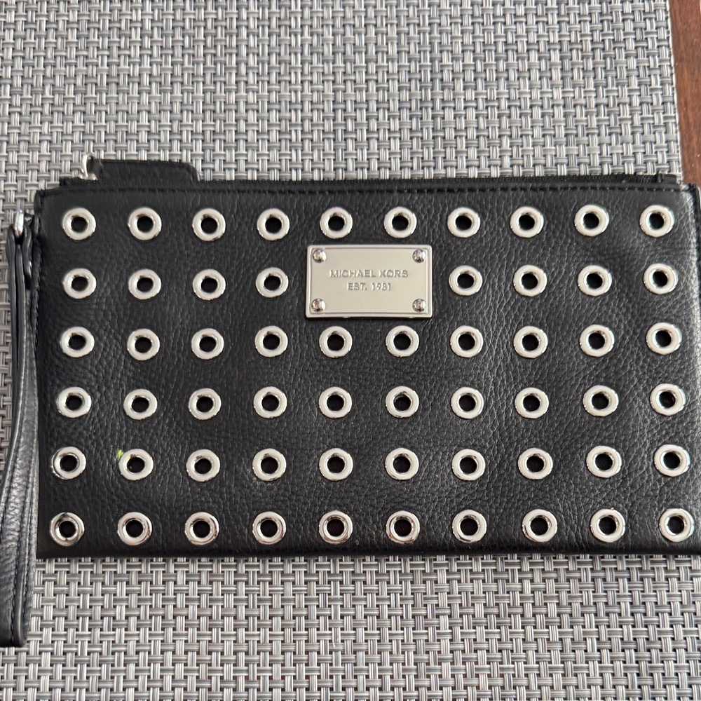 Michael Kors Black Clutch with Silver Eyelets